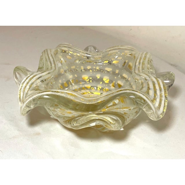 Vintage Blown Murano Venetian Art Glass Cigarette Cigar Gold Ashtray Italian For Sale - Image 10 of 12