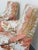 Red Upholstered Slipper Lounge Chairs Depicting Pheasants and Peon, Set of 2 For Sale - Image 8 of 13