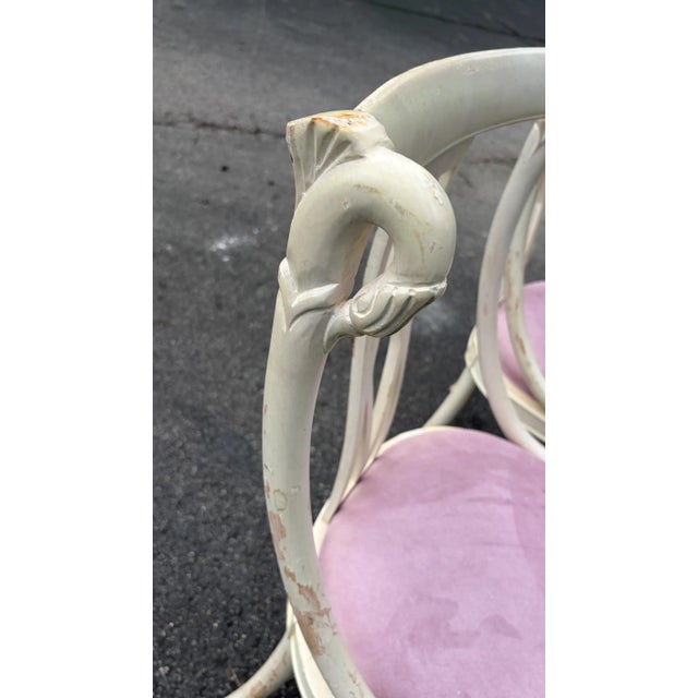 French 1970s Pair of Cream Color Carved Wood Swan Chairs by Lambert For Sale - Image 3 of 7