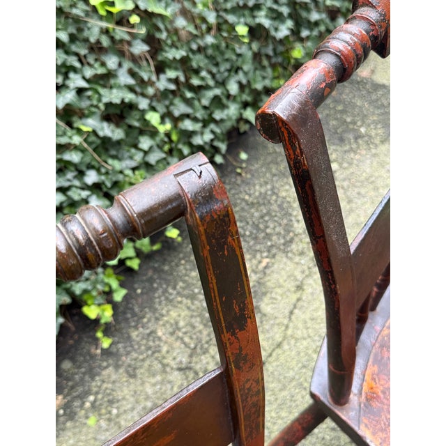 Brown Mid 19th Century Paint Decorated Spindle Back Chairs - A Pair For Sale - Image 8 of 12