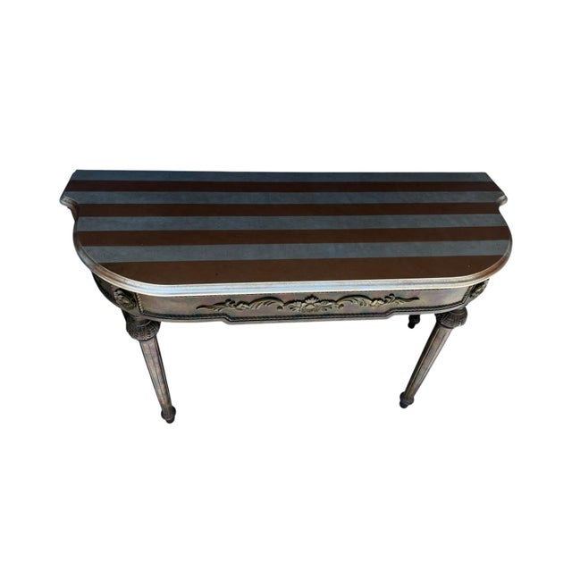 Vintage French Louis XVI Style Verdigris Demilune Console Table For Sale - Image 4 of 6