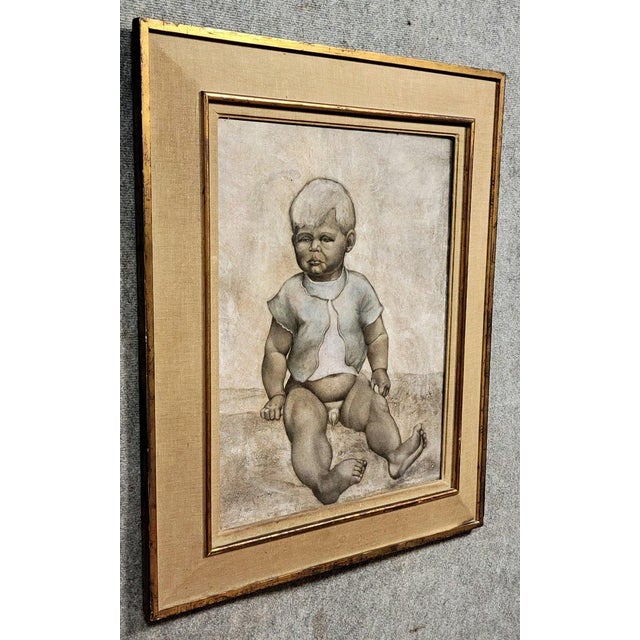 Large Oil Painting on Canvas, Mid-20th Century: The Chubby Baby Signed lower left Nicely framed 88cm high x 73cm wide x...