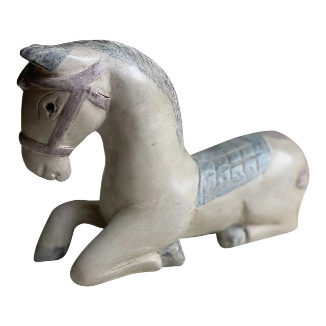 Late 20th Century Thai Folk Art Carved Wood Horse Statue For Sale