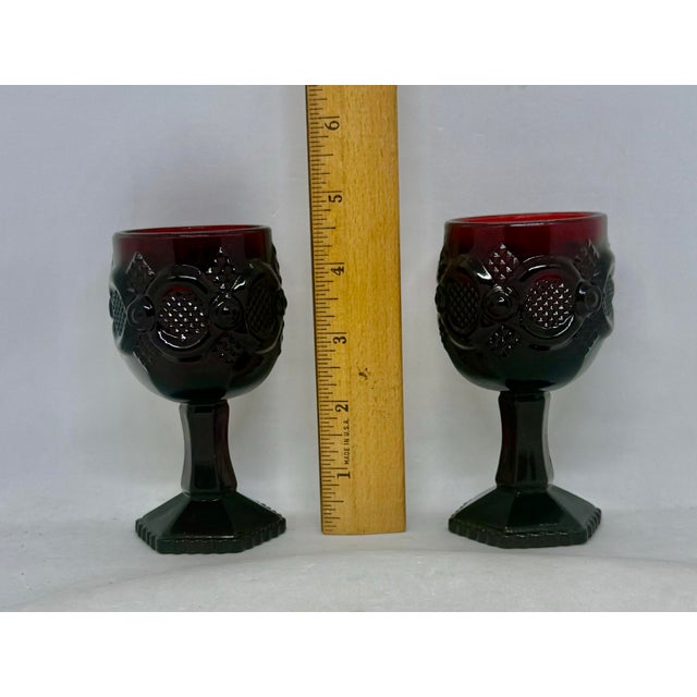 Vintage Avon 1876 Cape Cod Ruby Red Collection 4 1/2” Wine Glasses - A Pair For Sale - Image 9 of 11