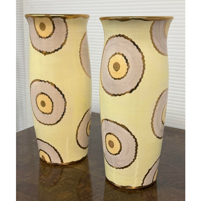 Late 20th Century Sylvia Corrette Ceramic Bullseye Vases, Pair For Sale - Image 5 of 12