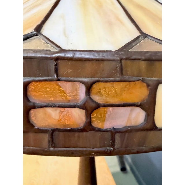 Antique Duffner & Kimberly Leaded Glass Table Lamp, Geometric Banded Shade For Sale In Philadelphia - Image 6 of 11