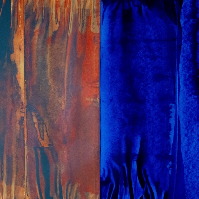 Original Large Abstract Blue & Burnt Orange Split Composition Painting on Paper by Casey R. Klein For Sale - Image 9 of 9