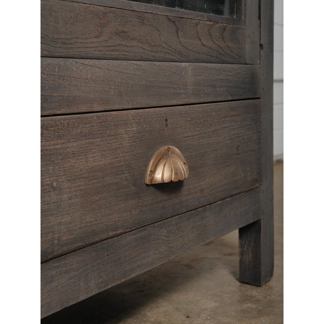 Wood Grey Wooden Glass-Front Display Cabinet With Drawer For Sale - Image 7 of 7