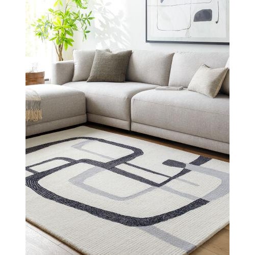 Hand Tufted Modern Abstract Black & Gray Wool Rug - 9x12 | Chairish