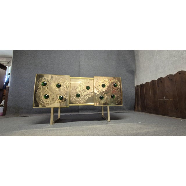 Brass and Black Glass Sideboard with Murano Jewels from Justfurnituress SRL For Sale - Image 10 of 15