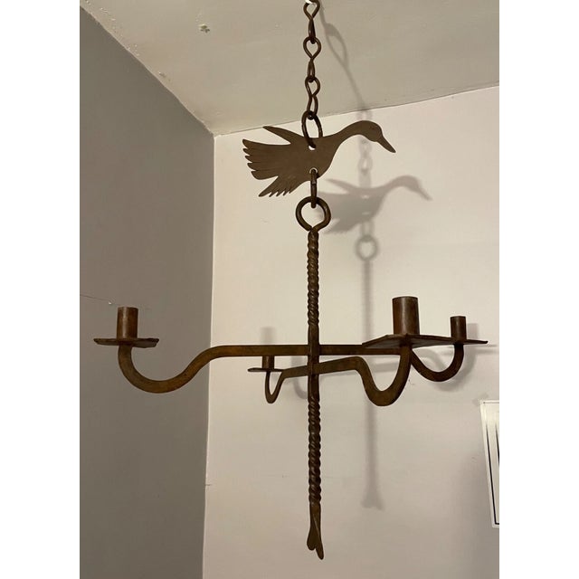 Rustic Large Vintage Handmade Wrought Iron Bird Hanging Candle Holder Chandelier Lamp For Sale - Image 3 of 17