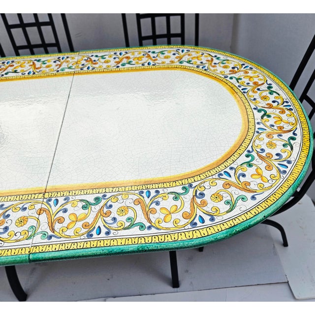Made in Italy – Hand Painted 1990s Signed Domiziani Deruta Lava Stone Dining Table With 6 Aurora Chairs For Sale In New York - Image 6 of 17