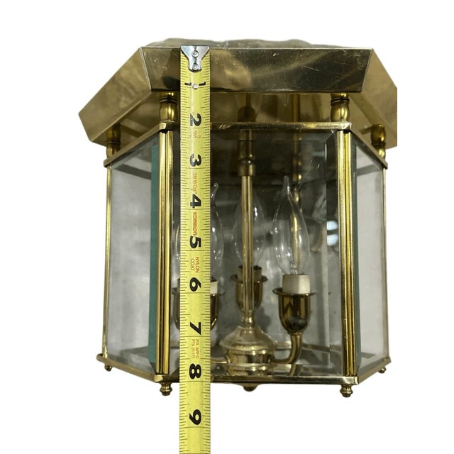Vintage Hexagonal Solid Brass Three Light Wired Flush Mount For Sale - Image 4 of 5