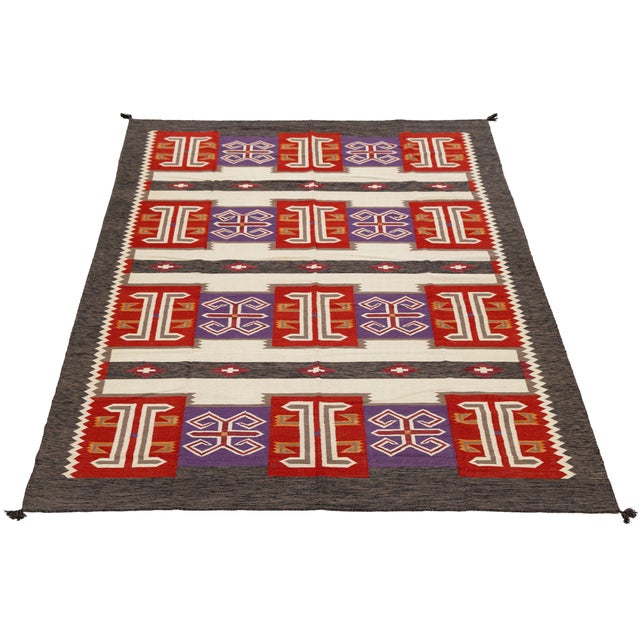 Native American Contemporary Navajo Style Wool Rug – Modern Geometric American Textile Accent For Sale - Image 3 of 13