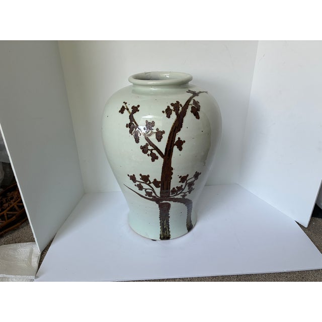 Chinese Chinese Pottery Large Floor Vase Rusty Brown Twisted Tree Stoneware For Sale - Image 3 of 14