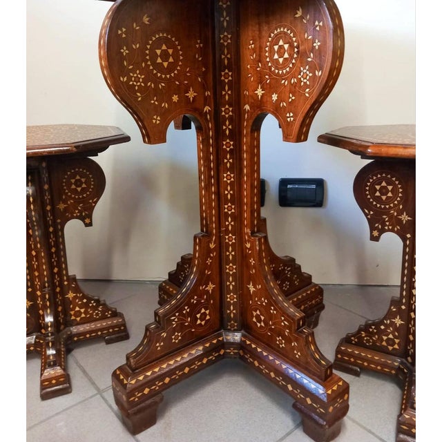 Indian Octagonal Inlaid Coffee Table with Two Seats, Set of 3 For Sale - Image 3 of 16