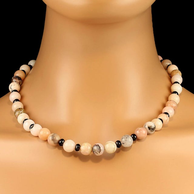 Pink Peruvian Opal Necklace Accented With Black Onyx Accents For Sale - Image 4 of 6