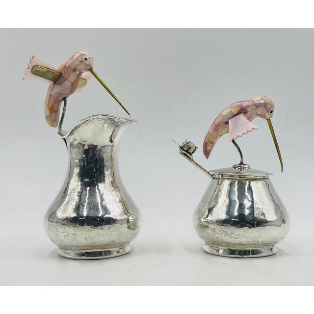 Los Castillo Silver Hummingbird Creamer, Sugar & Ladle, Taxco 1960s For Sale In Los Angeles - Image 6 of 18