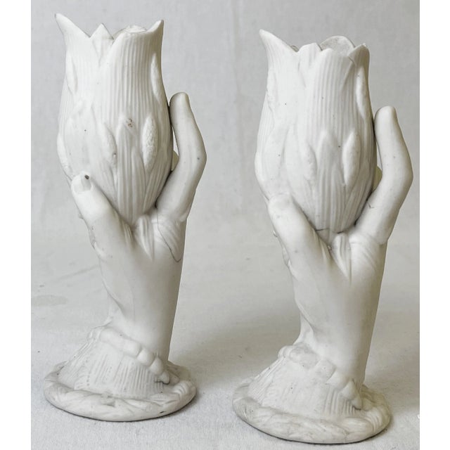 Ceramic 19th Century Victorian Royal Copenhagen Style Parian Ware Porcelain Hand Vases- a Pair For Sale - Image 7 of 12