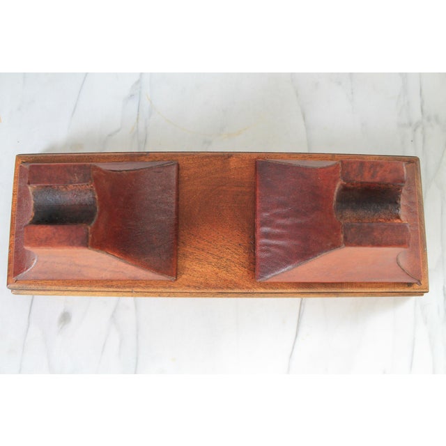 Vintage Quartz Traditional Style Leather Wrapped Wooden Mantel Clock For Sale - Image 13 of 16