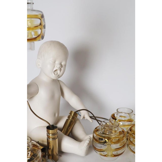 Mid-Century Murano Glass Pendant Lamp with Golden Yellow Waves and Brass, 1970s For Sale - Image 16 of 18