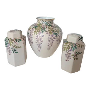 Vintage Hand Painted Set of Three - Vase and Two Cannisters in the Style of Andrea by Sadek