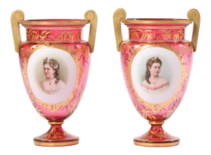 Early 19th Century Gilt Glass Pair Vases / Urns