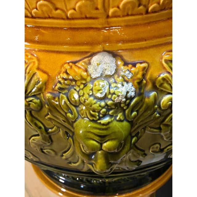 Victorian English Majolica jardinière on pedestal, Wardle signed. Of impressive size.