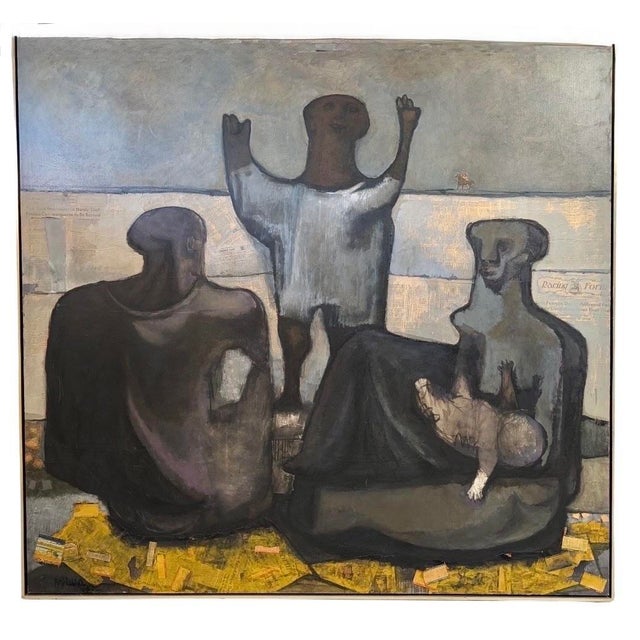 1950s Important Mid-C. Figurative Abstract Expressionist Painting by Morris Broderson, 71” H X 77” W For Sale