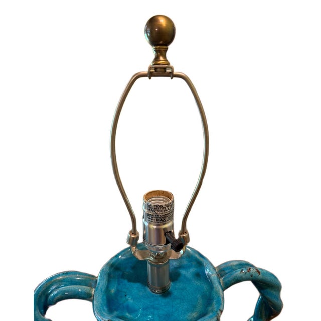 2010s Contemporary Coastal Tuscan Style Glazed Handled Pottery Urn Lamp For Sale - Image 5 of 6