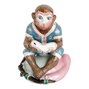 Vintage 1970s Asian Reading Monkey Figurine, Mottahedeh Style