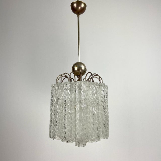Mid-Century Murano Glass Tubes Tronchi Chandelier by Toni Zuccheri for Venini, 1960s, in Very Good conditions. Designed...