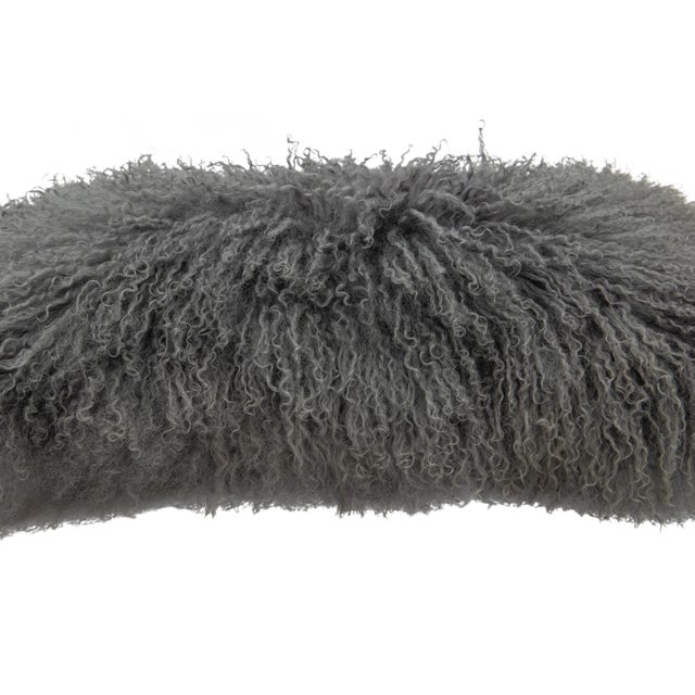 Modern Mongolian Lamb Fur Single Side Pillow in Gray For Sale - Image 4 of 5