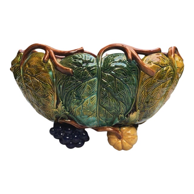 Majolica Jardini"re Squash, Grape and Leaves Wilhelm Schiller & Son For Sale