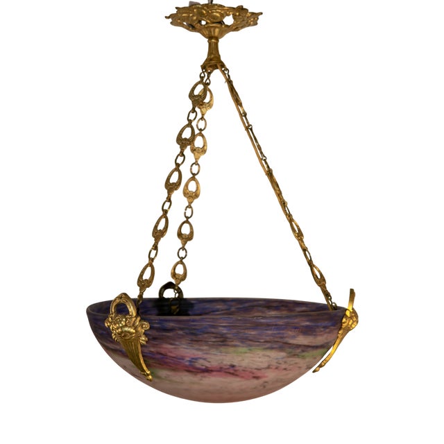 Art Deco Ceiling Lamp with Large Glass Bowl by Muller Frères for Muller Frères Luneville, France, 1930s For Sale