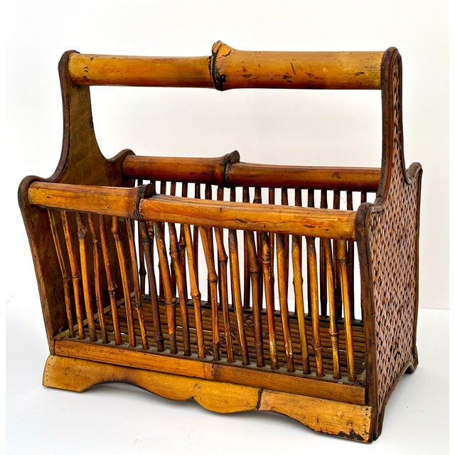 Late 20th Century Woven & Split Bamboo Magazine Rack For Sale - Image 5 of 9