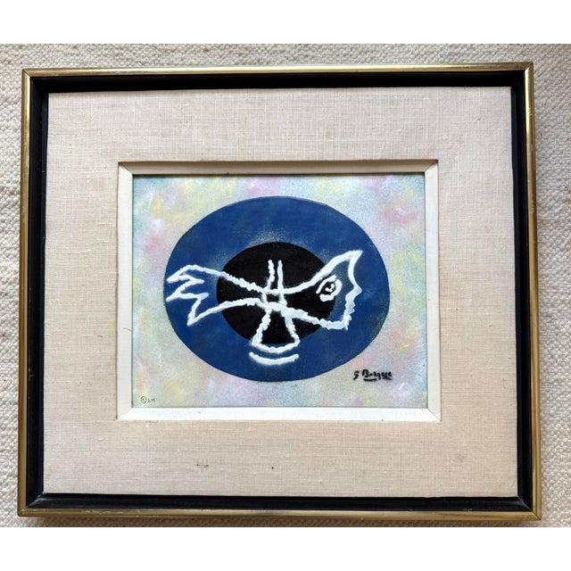 Blue George Braques French Enameled Copper Plaque For Sale - Image 8 of 10