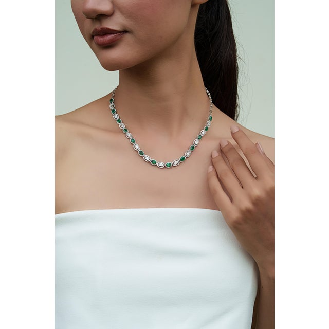 Not Yet Made - Made To Order 5.71ct Zambian Emerald & 2.81ct Baguette Diamond Tennis Necklace 14k Gold For Sale - Image 5 of 13