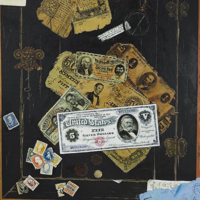 Late 20th Century Vintage Trompe l'Oeil Americana Oil Painting With Presidential Border For Sale - Image 5 of 9