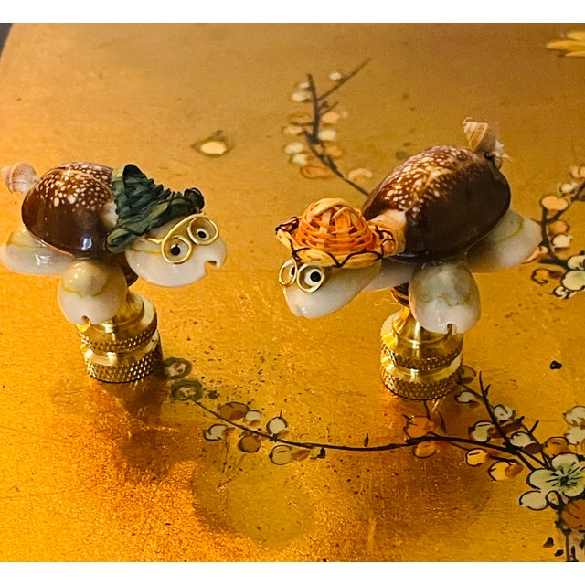 1970s Charming Pair of Sea Shell Turtles Lamp Finials For Sale - Image 5 of 6