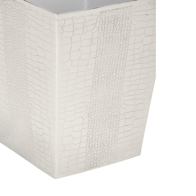 An embossed crocodile pattern provides a modern twist to this classic wastebasket. Made of aluminum with a polished nickel...