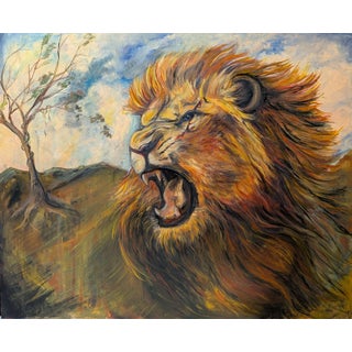 Tetiana Andriyovych Roar of the Lion – Original Oil Painting on Canvas Contemporary Art Animals For Sale