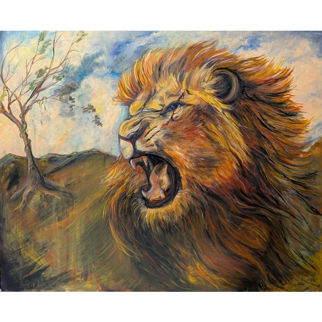 Tetiana Andriyovych Roar of the Lion – Original Oil Painting on Canvas Contemporary Art Animals For Sale