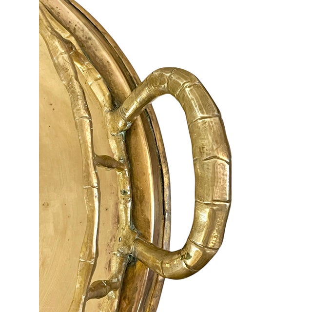 Brass Vintage Hollywood Regency Faux Bamboo Brass Tray Table For Sale - Image 8 of 18