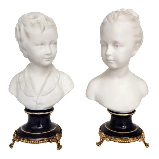 Limoges Bisque Porcelain Brongniart Children Busts After Houdon by Tharaud, a Pair For Sale - Image 13 of 13