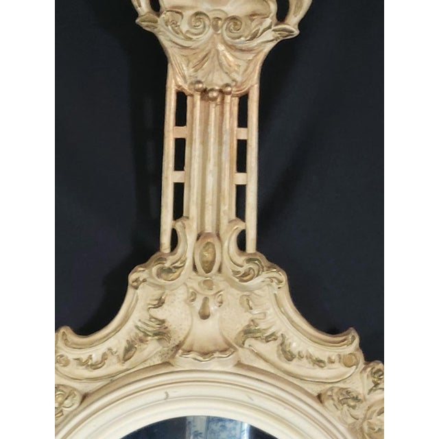 1960 Italian Art Nouveau Style Hand Carved Hand Painted Gilded Round Mirror For Sale - Image 10 of 18