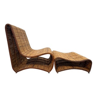 Vintage Danny Fong Style “ the Wave” Chair Ottoman Set For Sale