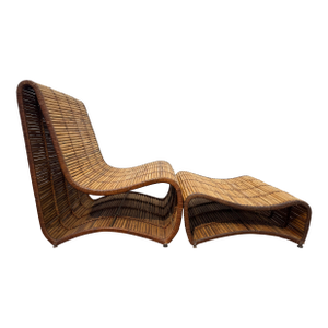 Vintage Danny Fong Style “ the Wave” Chair Ottoman Set