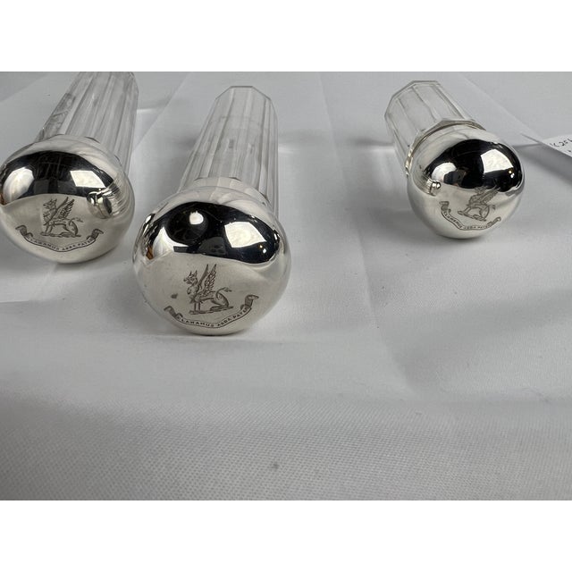 3 Pc, Henry Greaves "Clamamus Abba Pater" Sterling Silver & Crystal Dresser Jars For Sale In Boston - Image 6 of 8