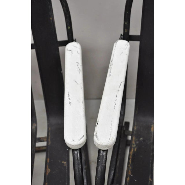 Wood Vintage Art Deco Black and White Steel Metal Strap Patio Bouncer Chairs - A Pair For Sale - Image 7 of 12